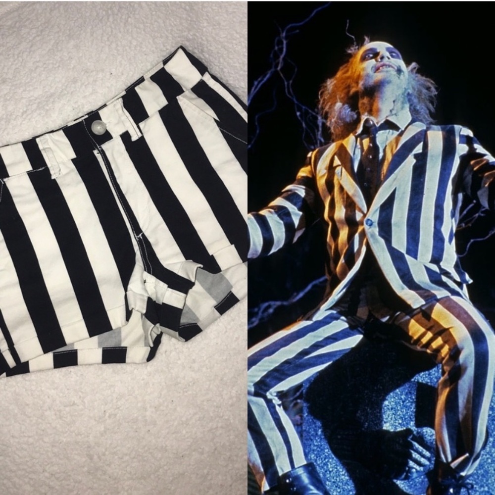 American Eagle Beetlejuice Black and White Shorts